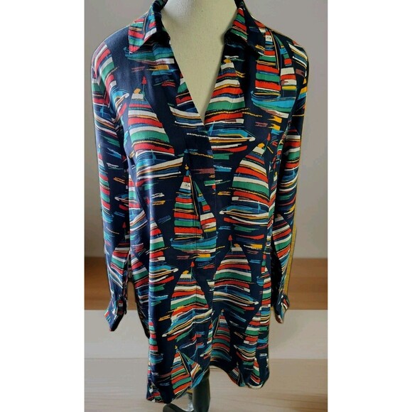 Soft Surroundings Tops - Soft Surroundings Blouse Size S Sailing Boats Design Long Sleeve Hidden Button V